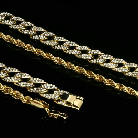 14k Gold Crown 20" Cuban Chain and Rope + Pendant